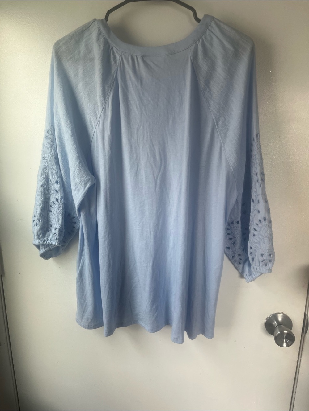 J..Jill Blue Button-Front Embroidered Sleeve Women's Top - Picture 6 of 8